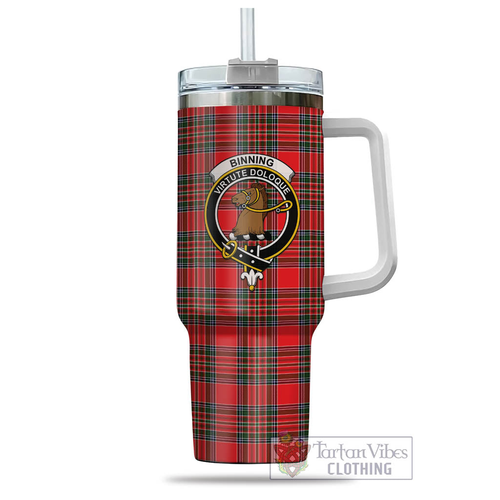 Binning Tartan Tumbler with Handle with Family Crest - Tartan Vibes Clothing