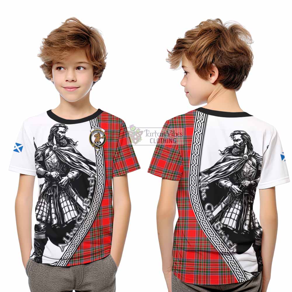 Binning Tartan Clan Crest Kid T-Shirt with Highlander Warrior Celtic Style - Tartan Vibes Clothing