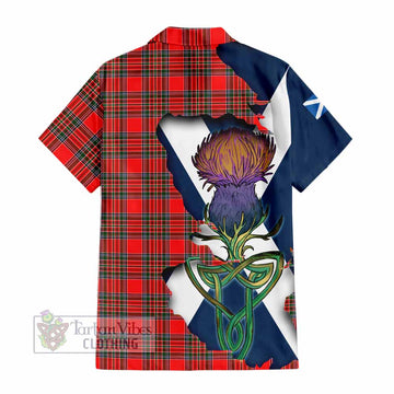 Tartan Vibes Clothing Binning Tartan Family Crest Short Sleeve Button Shirt Scottish Thistle Celtic Inspired