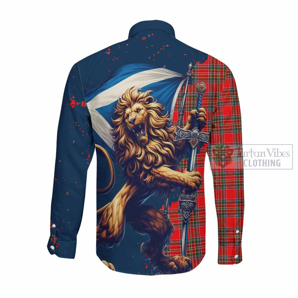 Binning Tartan Family Crest Long Sleeve Button Shirt with Scottish Majestic Lion Men's Shirt - Tartan Vibes Clothing