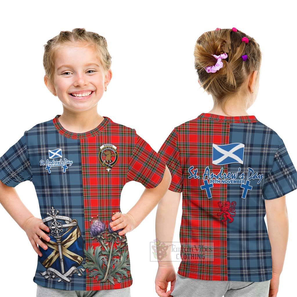 Binning Tartan Kid T-Shirt Happy St. Andrew's Day Half Tartan Style - Tartan Vibes Clothing