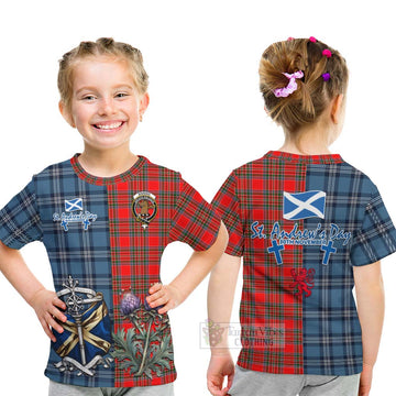 Binning Tartan Kid T-Shirt Happy St. Andrew's Day Half Tartan Style - Tartan Vibes Clothing