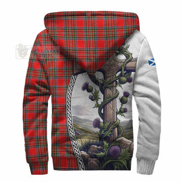 Binning Tartan Sherpa Hoodie with Family Crest and St. Andrew's Cross Accented by Thistle Vines - Tartan Vibes Clothing