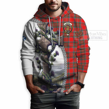 Binning Tartan Hoodie with Family Crest and St. Andrew's Cross Accented by Thistle Vines - Tartan Vibes Clothing
