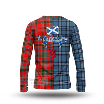 Binning Tartan Long Sleeve T-Shirt Happy St. Andrew's Day Half Tartan Style - Tartan Vibes Clothing
