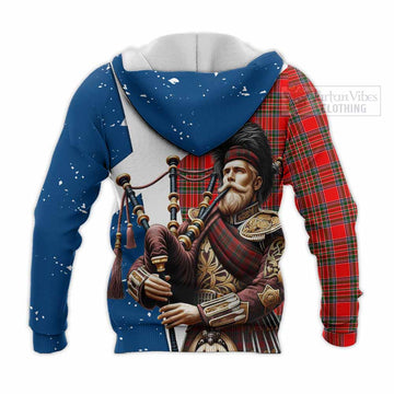 Binning Tartan Knitted Hoodie with Family Crest Scottish Bagpiper Vibes - Tartan Vibes Clothing
