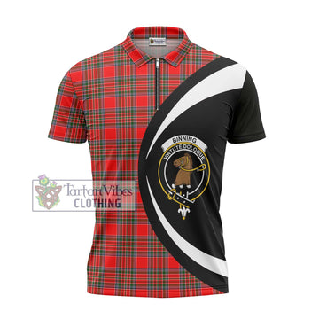 Binning Tartan Zipper Polo Shirt with Family Crest Circle Style - Tartan Vibes Clothing