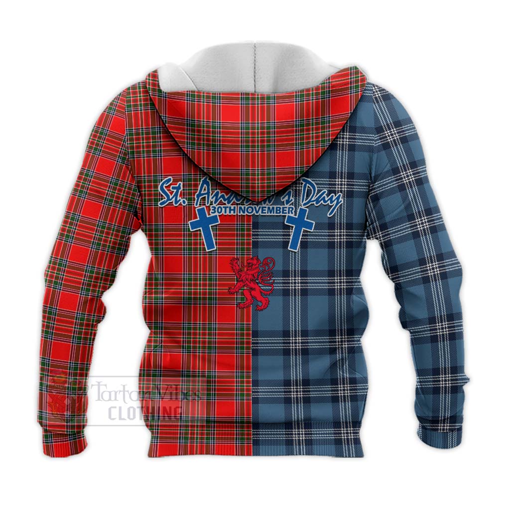 Binning Tartan Knitted Hoodie Happy St. Andrew's Day Half Tartan Style - Tartan Vibes Clothing