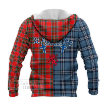 Binning Tartan Knitted Hoodie Happy St. Andrew's Day Half Tartan Style - Tartan Vibes Clothing