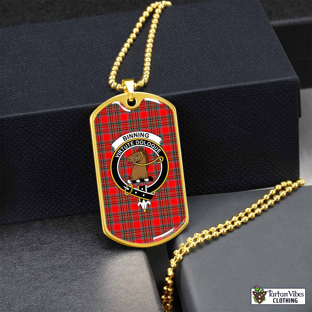 Binning Tartan Dog Tag Necklace with Family Crest Gold No - Tartan Vibes Clothing