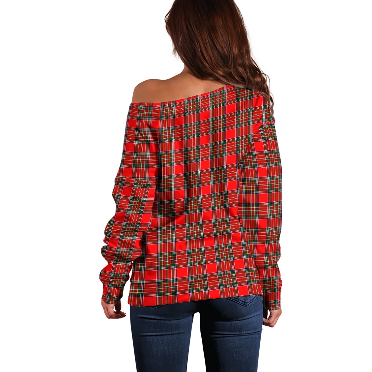 Binning Tartan Off Shoulder Women Sweater with Family Crest - Tartan Vibes Clothing