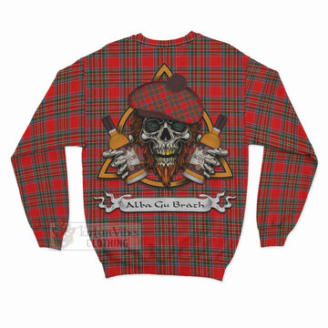 Binning Tartan Sweatshirt with Family Crest and Bearded Skull Holding Bottles of Whiskey - Tartan Vibes Clothing