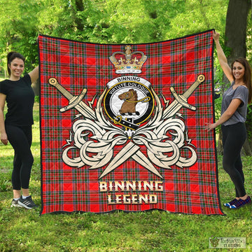 Binning Tartan Quilt with Clan Crest and the Golden Sword of Courageous Legacy - Tartan Vibes Clothing