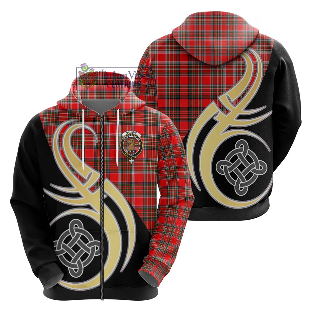 Binning Tartan Hoodie with Family Crest and Celtic Symbol Style - Tartan Vibes Clothing