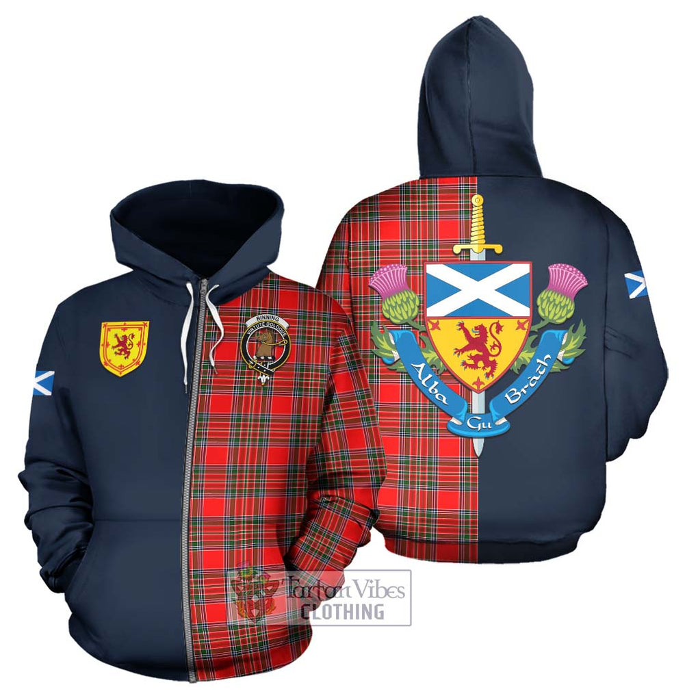 Binning Tartan Hoodie Alba with Scottish Lion Royal Arm Half Style - Tartan Vibes Clothing