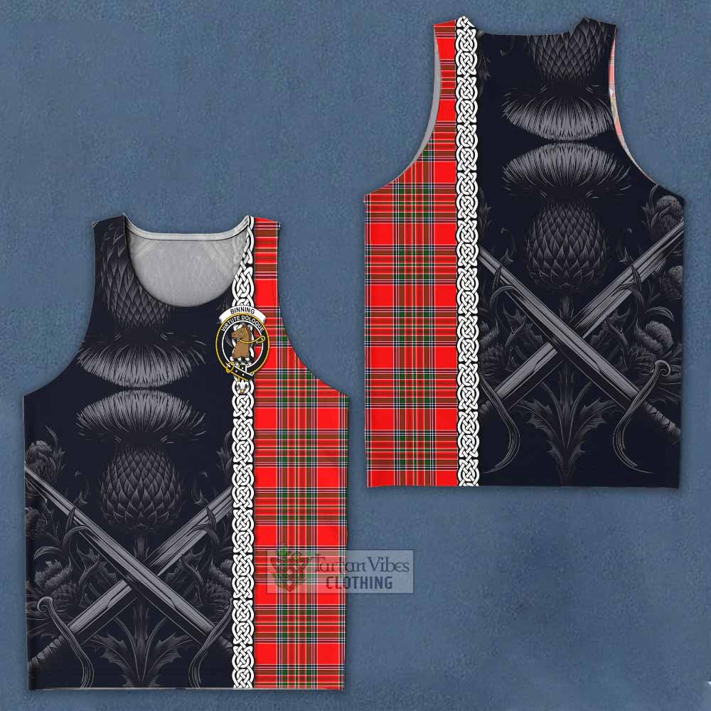 Binning Tartan Men's Tank Top with Family Crest Cross Sword Thistle Celtic Vibes - Tartan Vibes Clothing