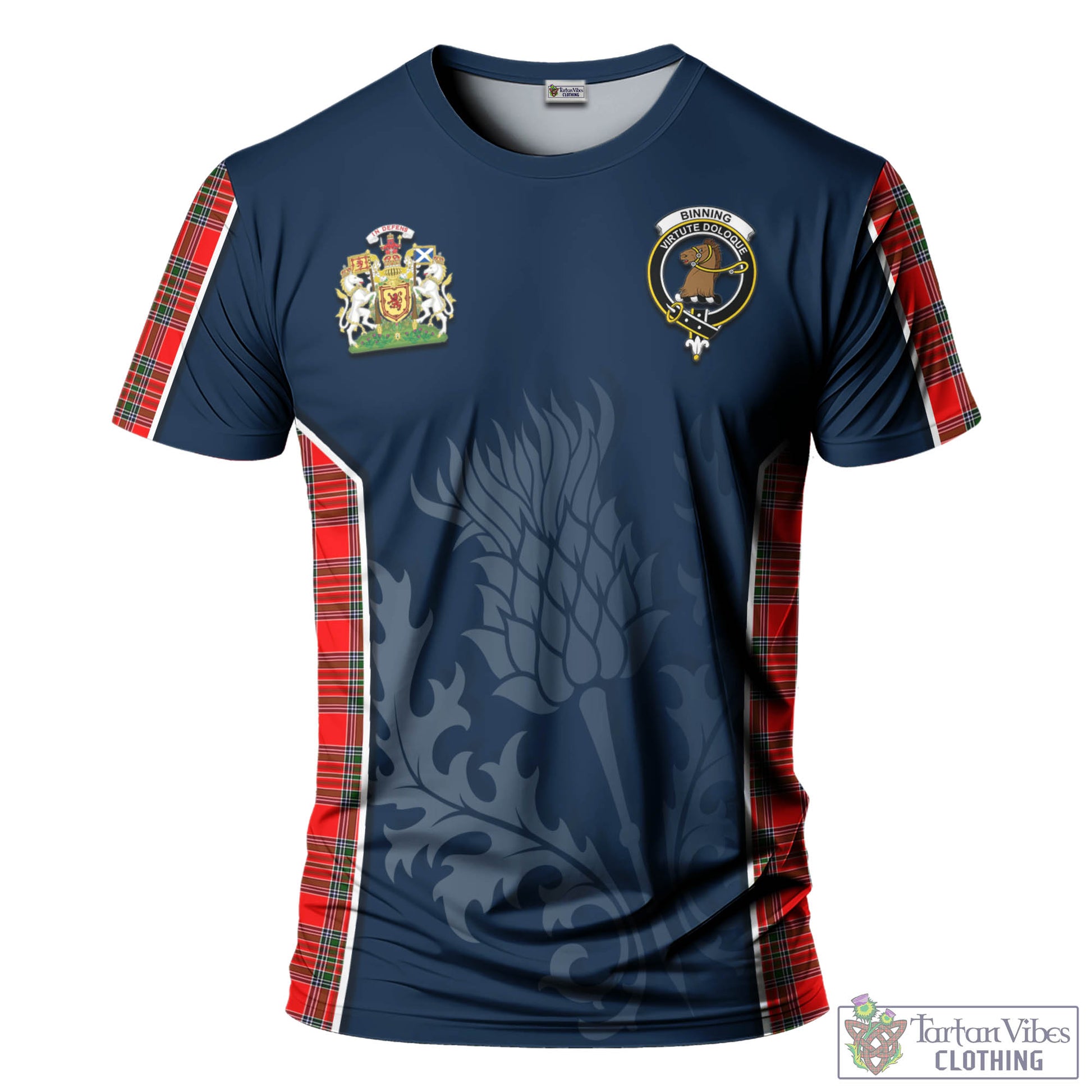 Binning Tartan T-Shirt with Family Crest and Scottish Thistle Vibes Sport Style - Tartan Vibes Clothing