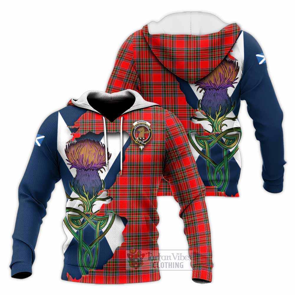 Tartan Vibes Clothing Binning Tartan Family Crest Knitted Hoodie Scottish Thistle Celtic Inspired