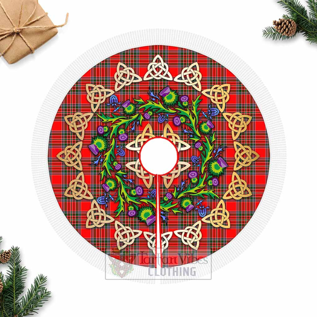 Binning Tartan Christmas Tree Skirt with Thistle Celtic Knot Style Fringed Tree Skirts - Tartan Vibes Clothing