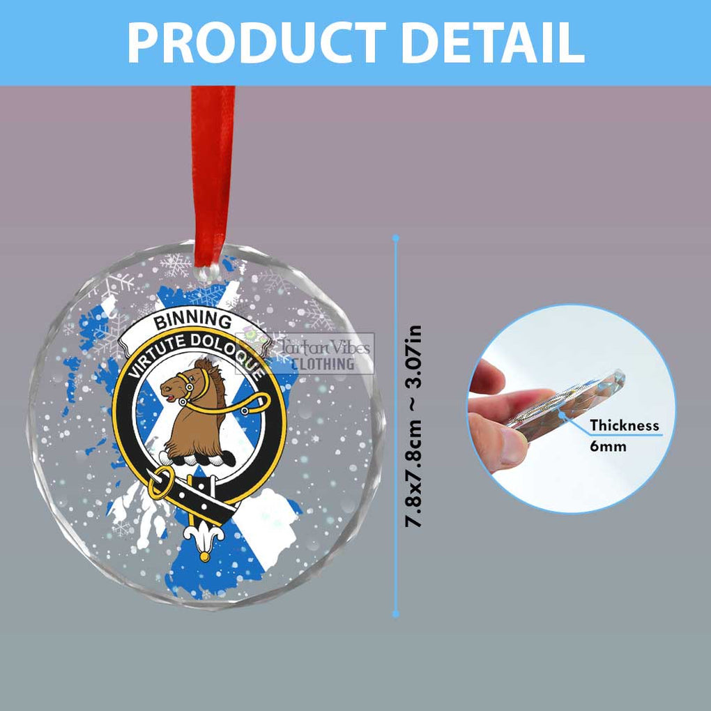 Binning Clan Crest Christmas Glass Ornament with Scotland Map - 2D-tartanvibesclothing