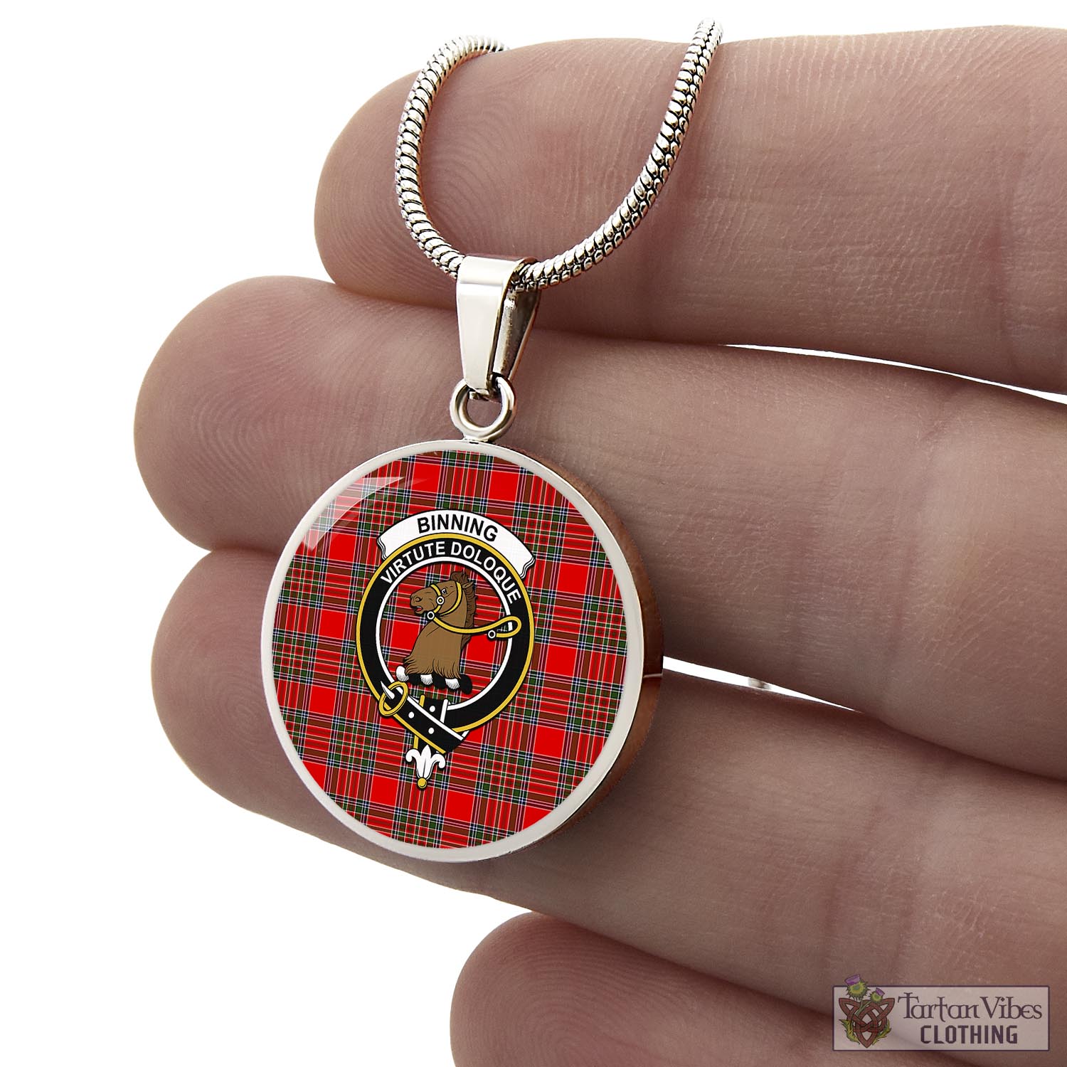 Binning Tartan Circle Necklace with Family Crest - Tartan Vibes Clothing