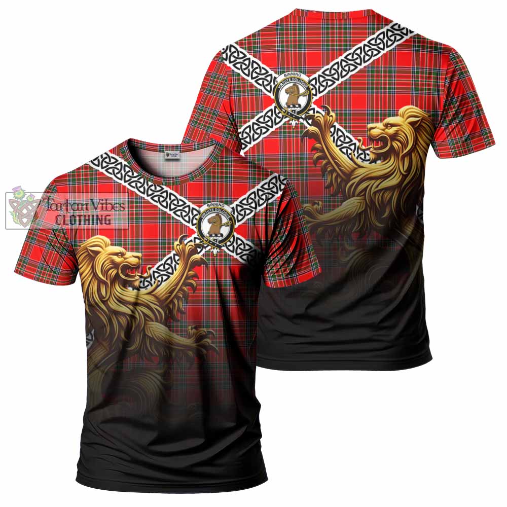 Binning Crest Tartan T-Shirt with Golden Lion Emblem Celtic Style - Tartan Vibes Clothing