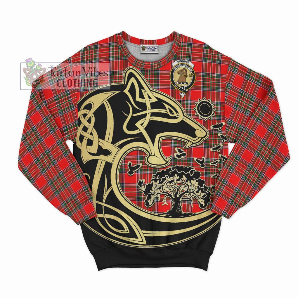 Binning Tartan Sweatshirt with Family Crest Celtic Wolf Style - Tartan Vibes Clothing