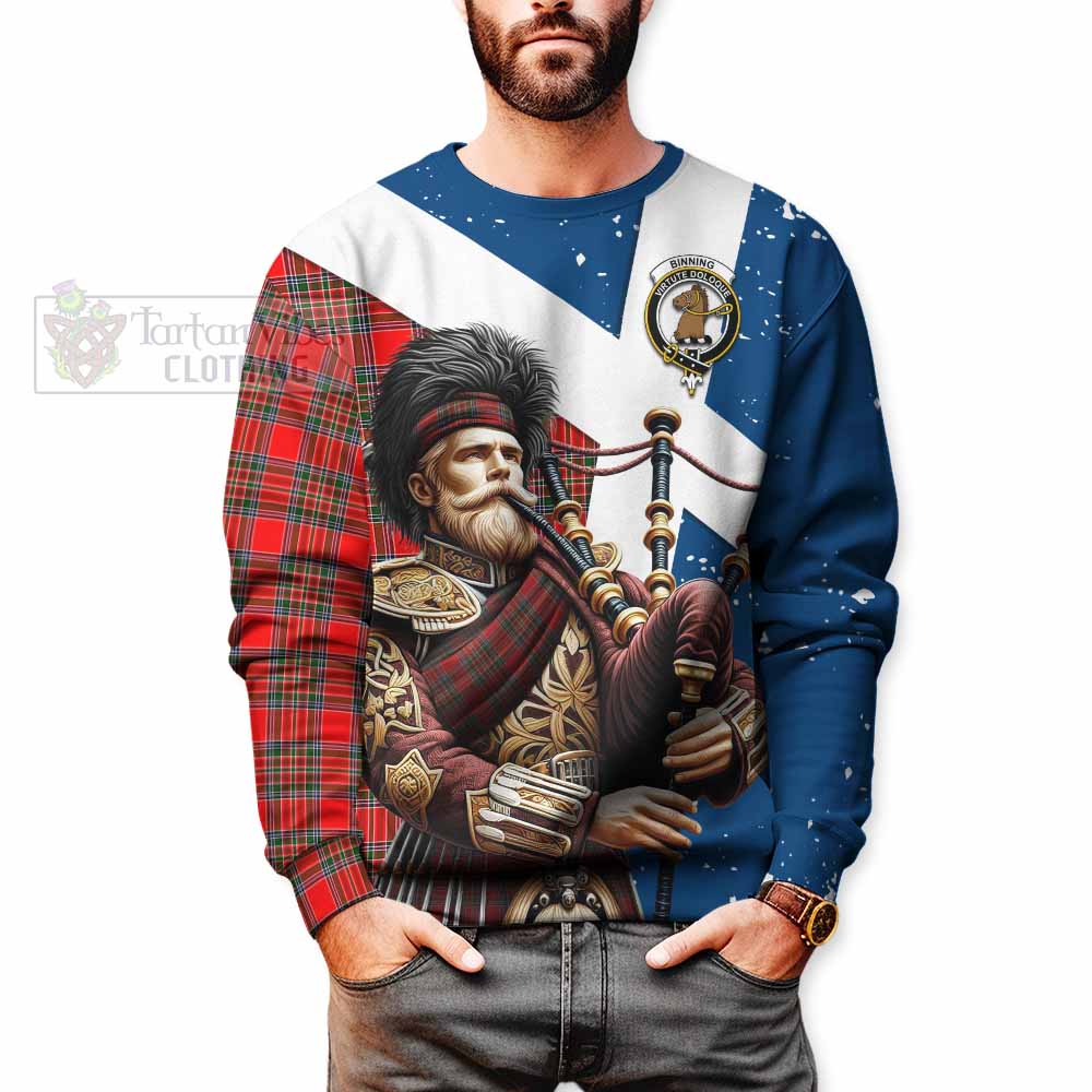 Binning Tartan Sweatshirt with Family Crest Scottish Bagpiper Vibes - Tartan Vibes Clothing