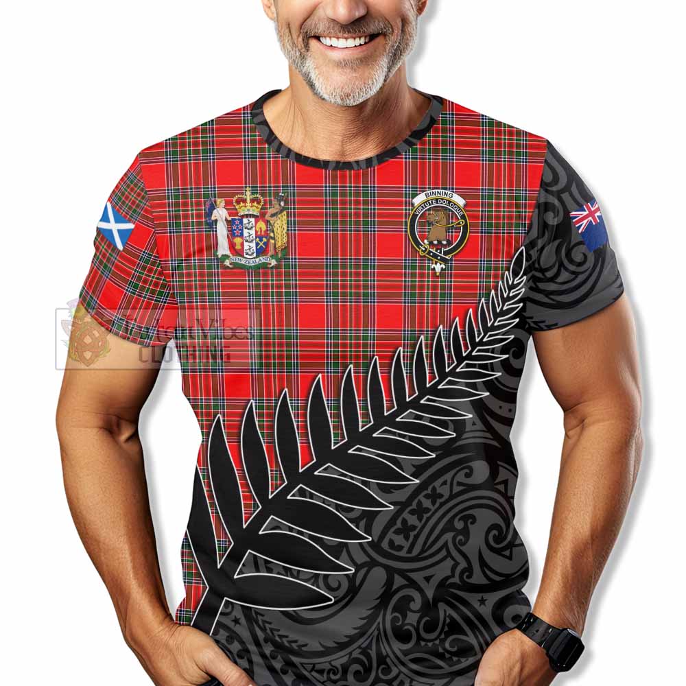 Binning Crest Tartan T-Shirt with New Zealand Silver Fern Half Style - Tartan Vibes Clothing