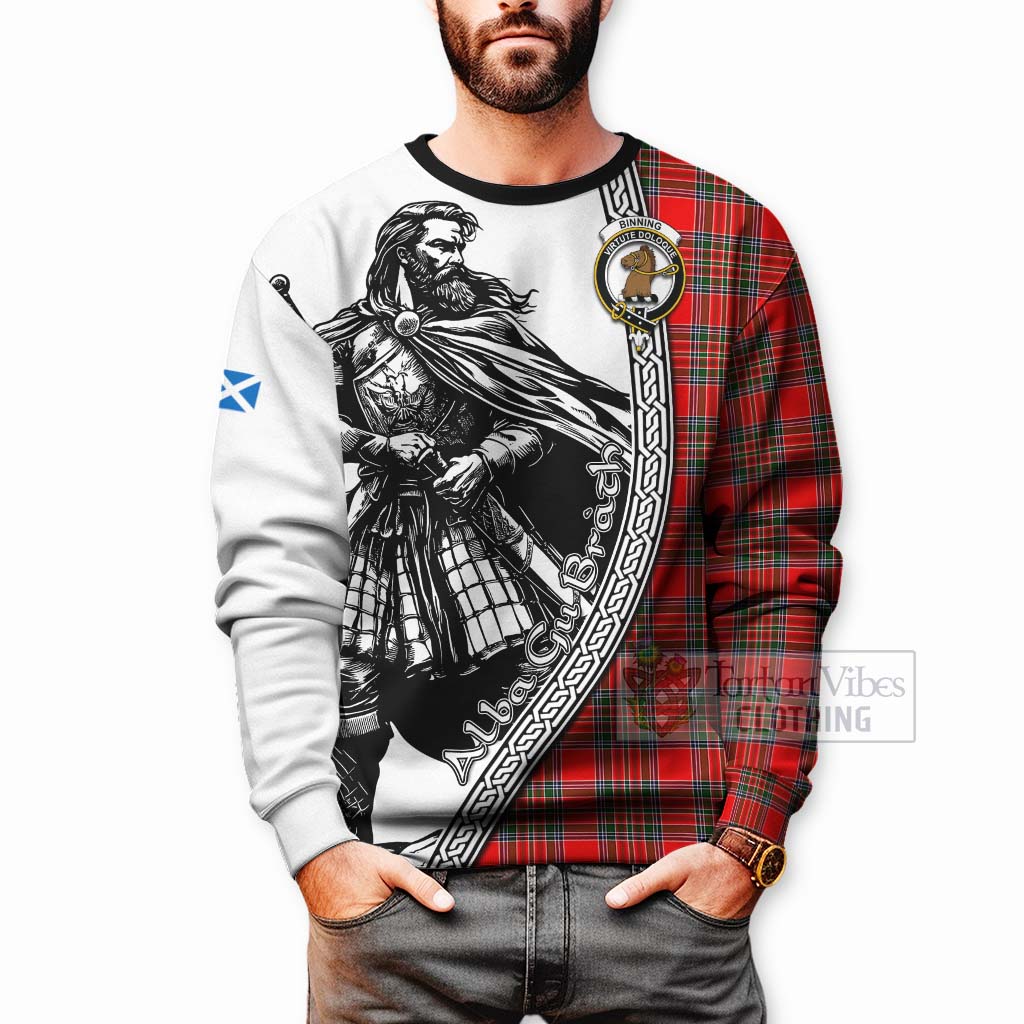 Binning Tartan Clan Crest Sweatshirt with Highlander Warrior Celtic Style - Tartan Vibes Clothing