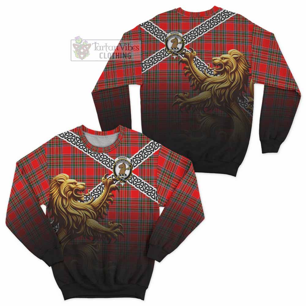 Binning Crest Tartan Sweatshirt with Golden Lion Emblem Celtic Style - Tartan Vibes Clothing