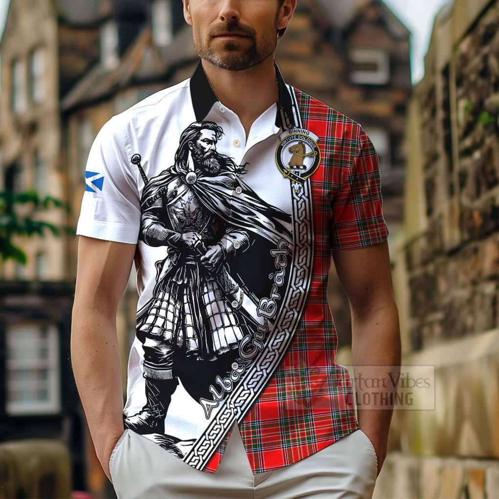 Binning Tartan Clan Crest Hawaiian Shirt with Highlander Warrior Celtic Style - Tartan Vibes Clothing