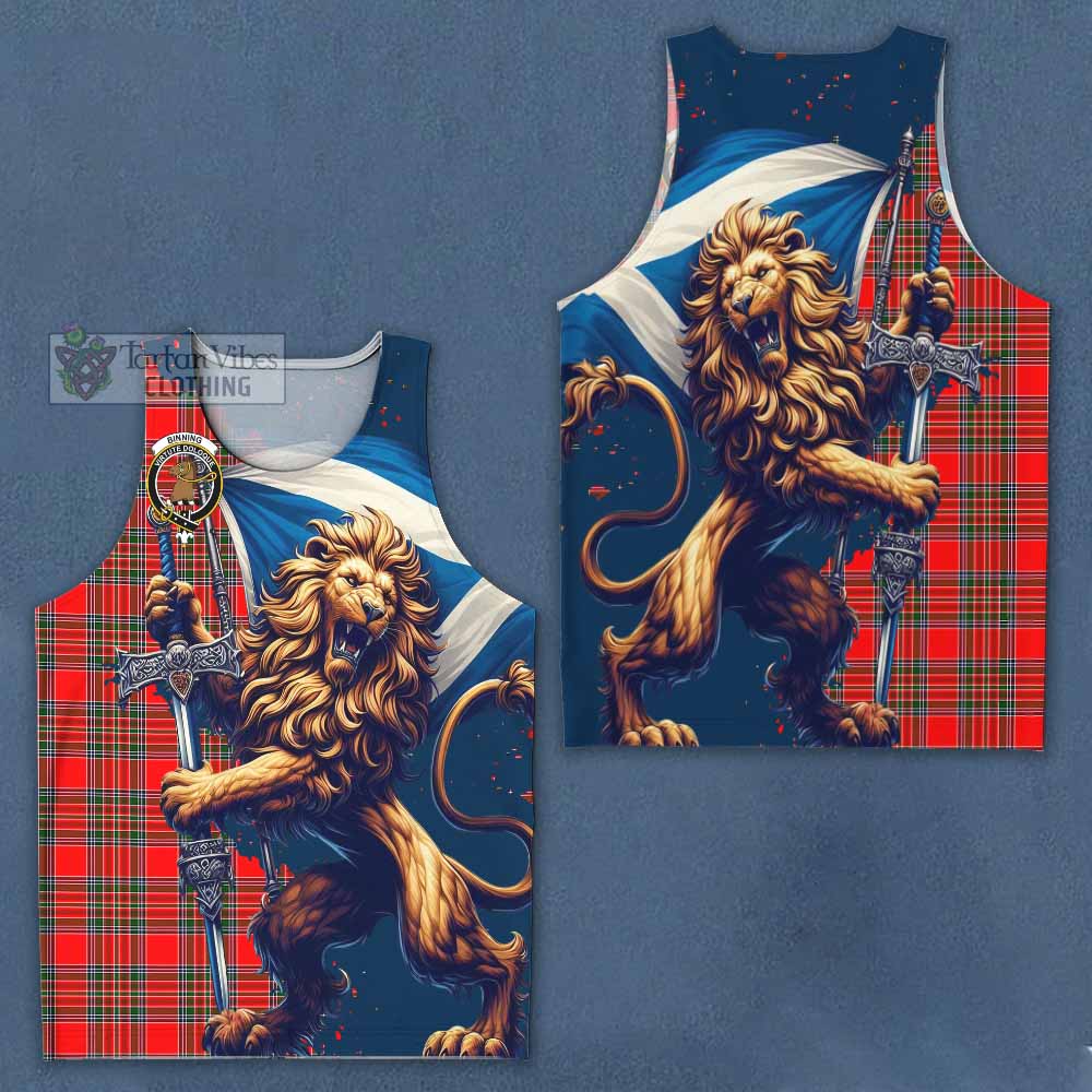 Binning Tartan Family Crest Men's Tank Top with Scottish Majestic Lion - Tartan Vibes Clothing