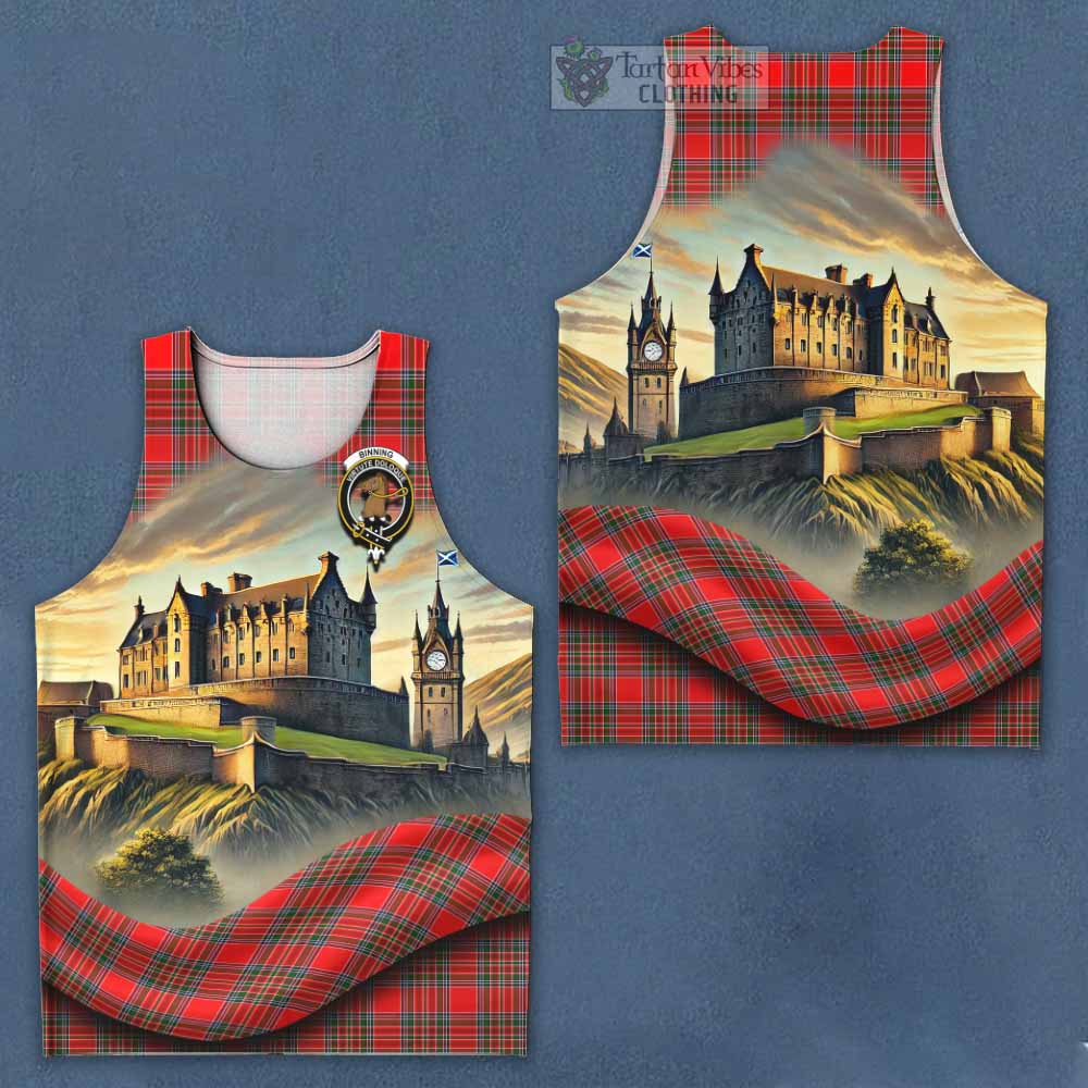 Binning Tartan Family Crest Men's Tank Top with Scottish Ancient Castle Style - Tartan Vibes Clothing