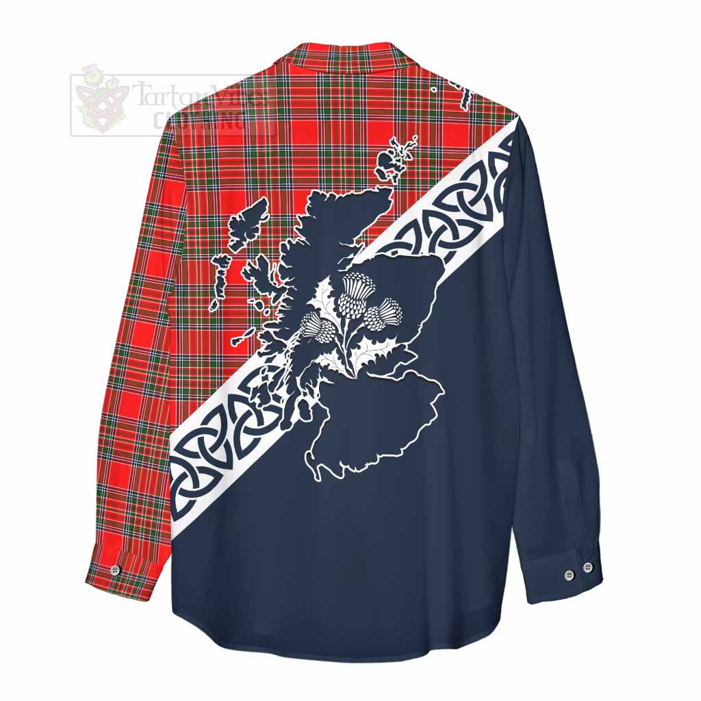 Binning Tartan Women's Casual Shirt Featuring Thistle and Scotland Map - Tartan Vibes Clothing