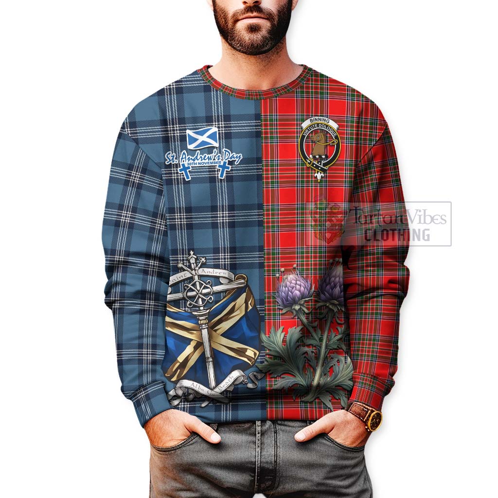 Binning Tartan Sweatshirt Happy St. Andrew's Day Half Tartan Style - Tartan Vibes Clothing