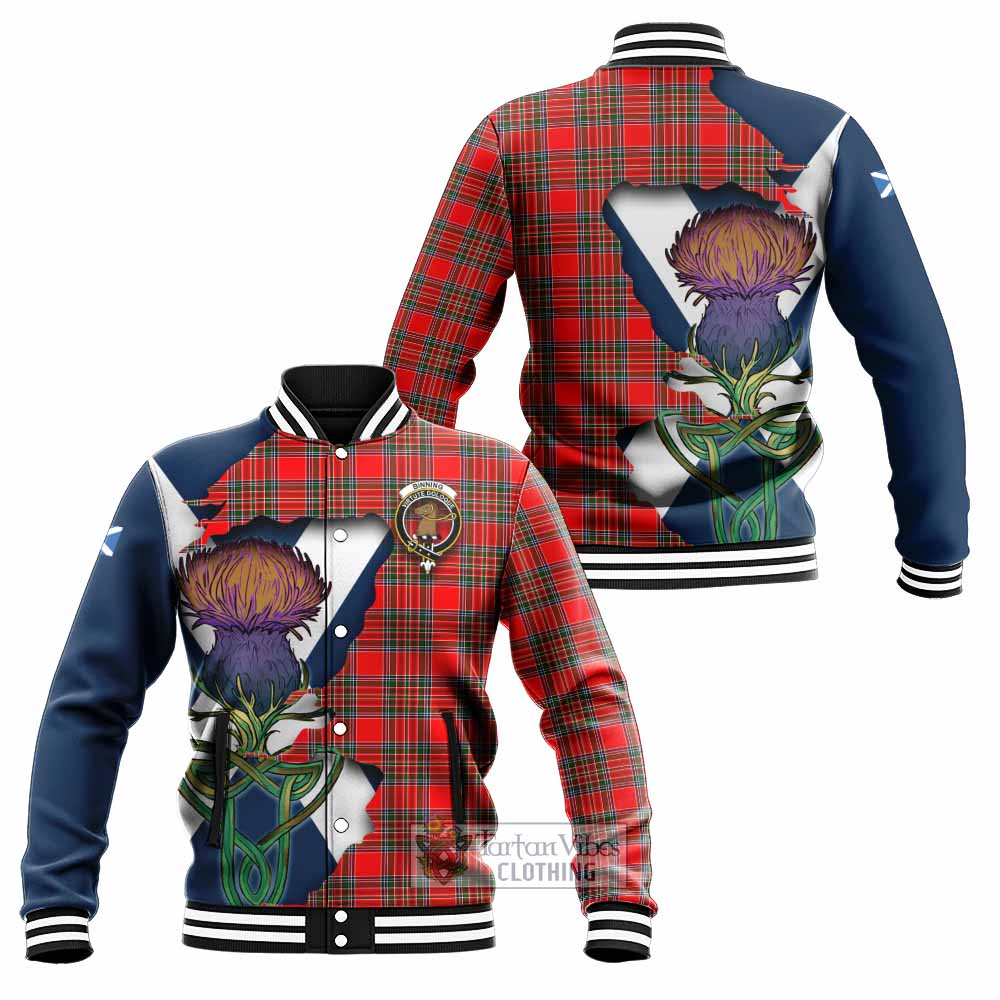 Tartan Vibes Clothing Binning Tartan Family Crest Baseball Jacket Scottish Thistle Celtic Inspired