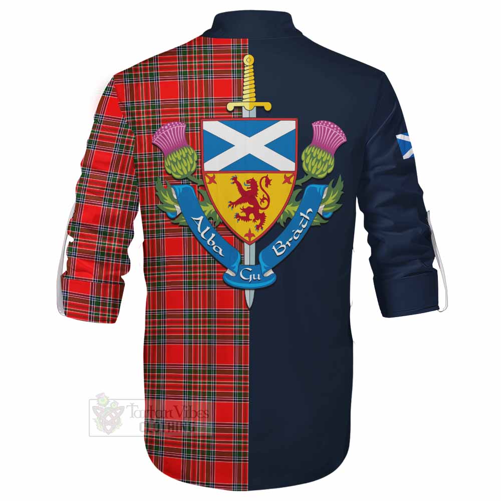 Binning Tartan Ghillie Kilt Shirt Alba with Scottish Lion Royal Arm Half Style - Tartan Vibes Clothing