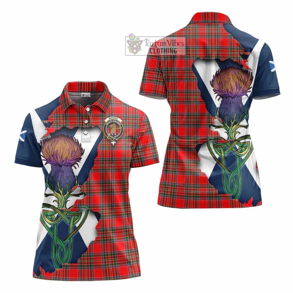 Tartan Vibes Clothing Binning Tartan Family Crest Women's Polo Shirt Scottish Thistle Celtic Inspired