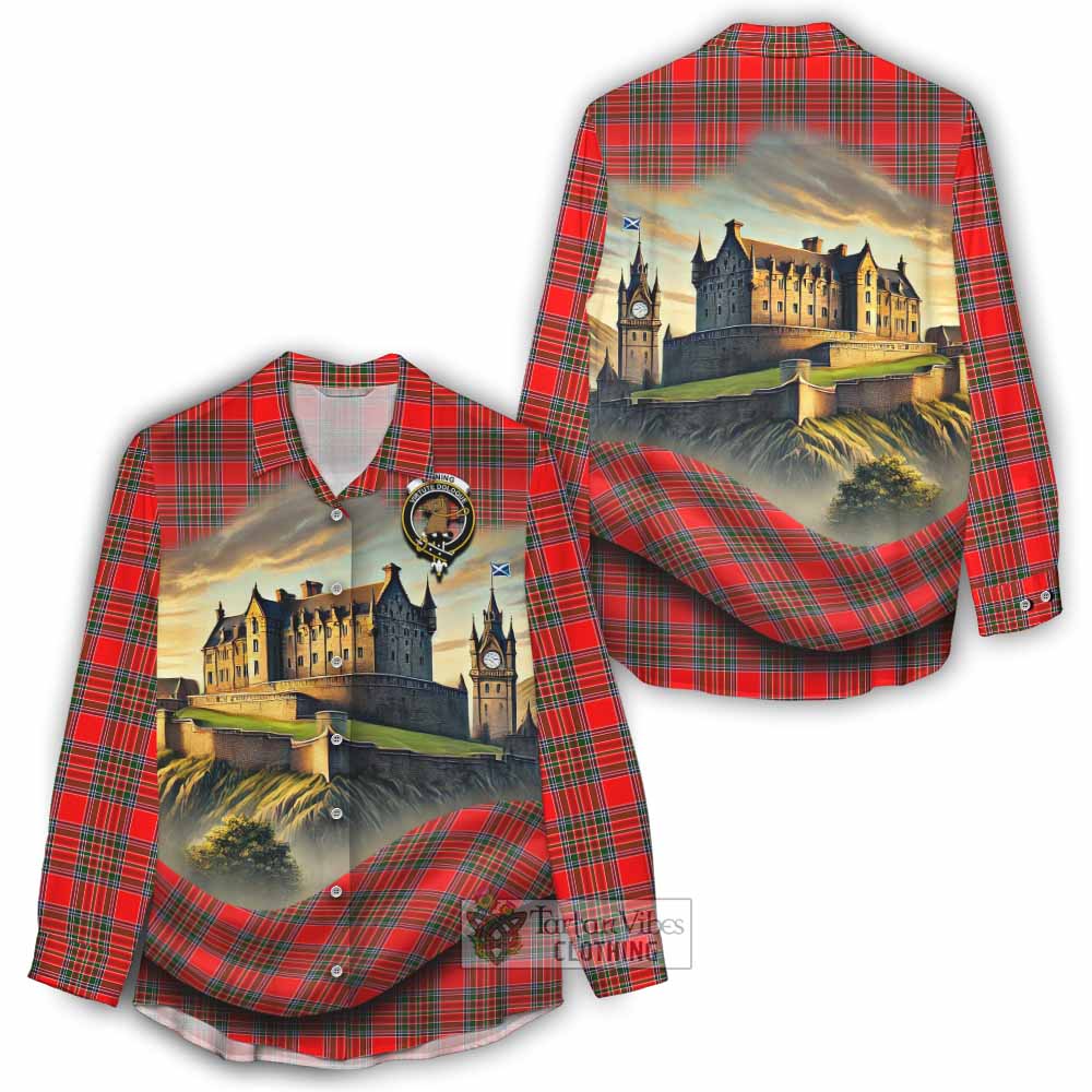 Binning Tartan Family Crest Women's Casual Shirt with Scottish Ancient Castle Style - Tartan Vibes Clothing