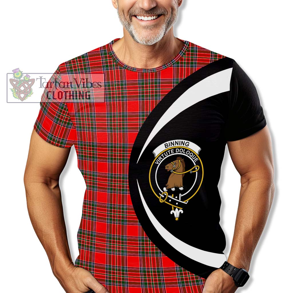 Binning Tartan T-Shirt with Family Crest Circle Style - Tartan Vibes Clothing
