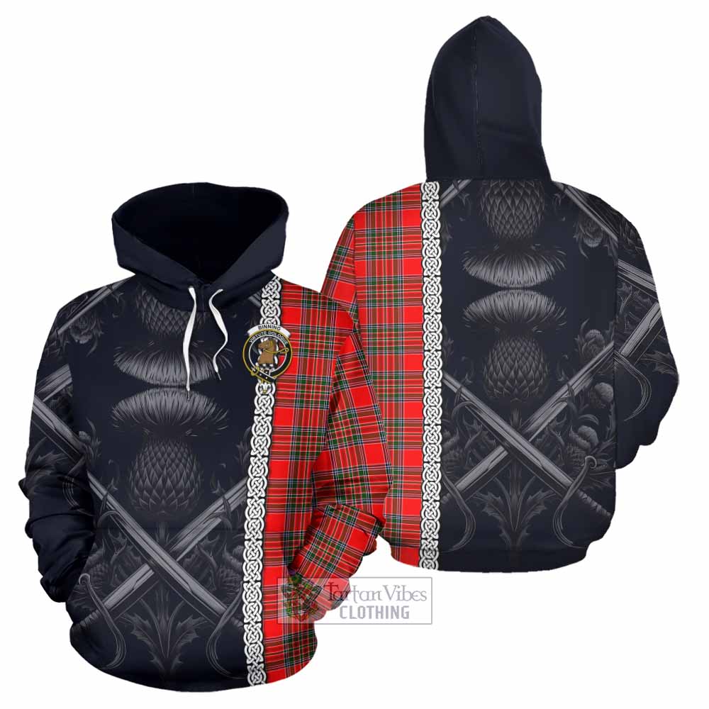 Binning Tartan Hoodie with Family Crest Cross Sword Thistle Celtic Vibes - Tartan Vibes Clothing