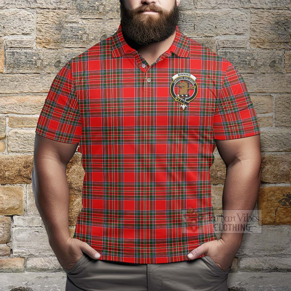 Binning Tartan Polo Shirt with Family Crest Celtic Skull Style - Tartan Vibes Clothing