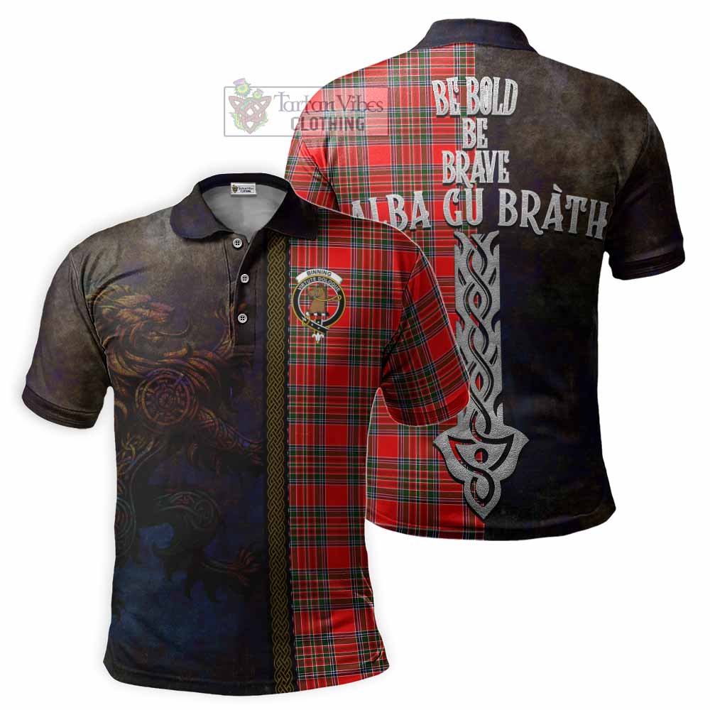 Binning Tartan Family Crest Polo Shirt Alba Gu Brath Be Brave Lion Ancient Style - Tartan Vibes Clothing