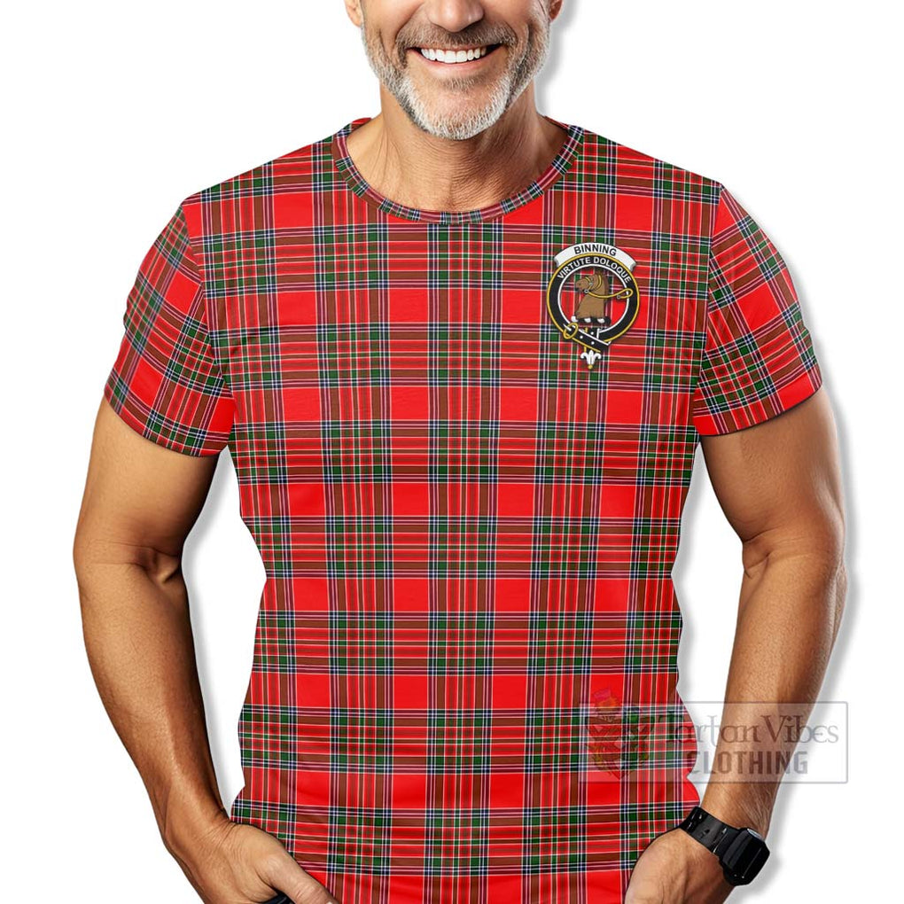 Binning Tartan T-Shirt with Family Crest Celtic Skull Style - Tartan Vibes Clothing