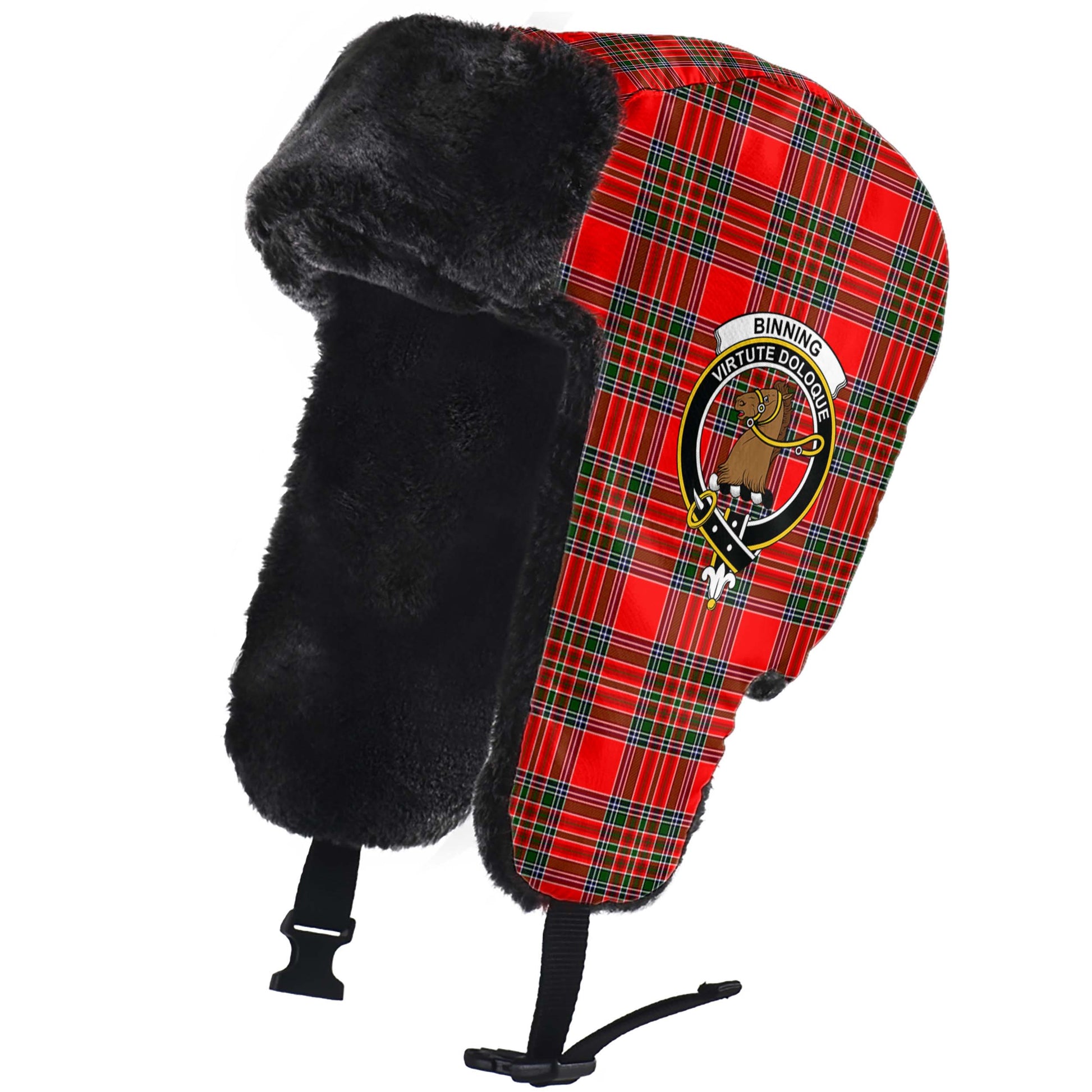 Binning Tartan Winter Trapper Hat with Family Crest - Tartan Vibes Clothing