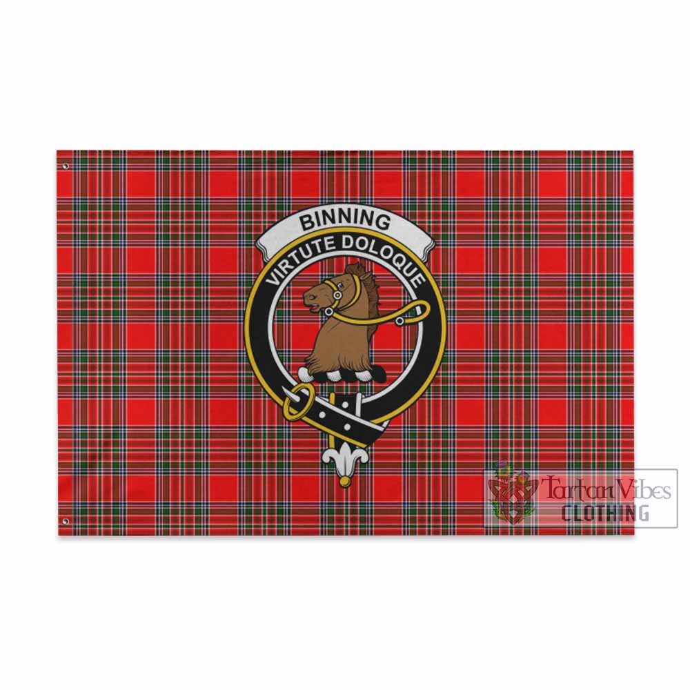 Tartan Vibes Clothing Binning Tartan House Flag with Family Crest