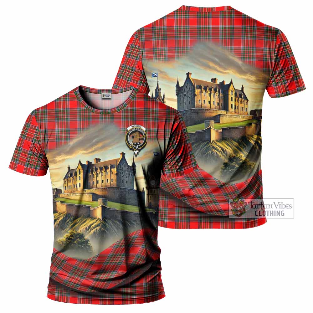 Binning Tartan Family Crest T-Shirt with Scottish Ancient Castle Style - Tartan Vibes Clothing