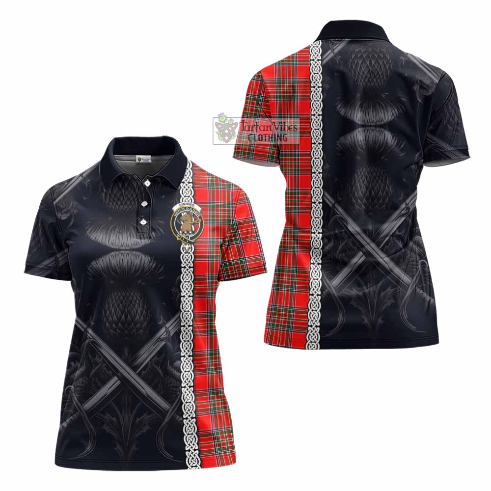 Binning Tartan Women's Polo Shirt with Family Crest Cross Sword Thistle Celtic Vibes - Tartan Vibes Clothing