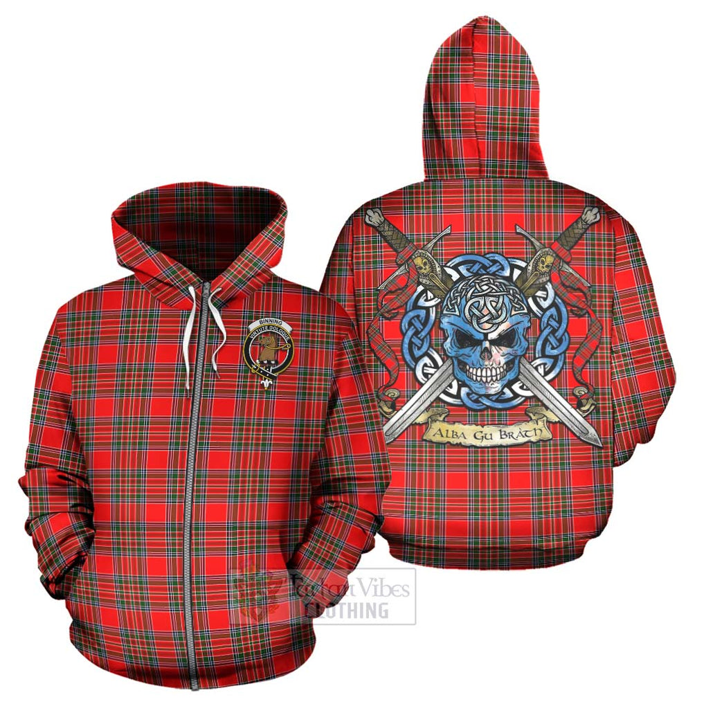 Binning Tartan Hoodie with Family Crest Celtic Skull Style - Tartan Vibes Clothing